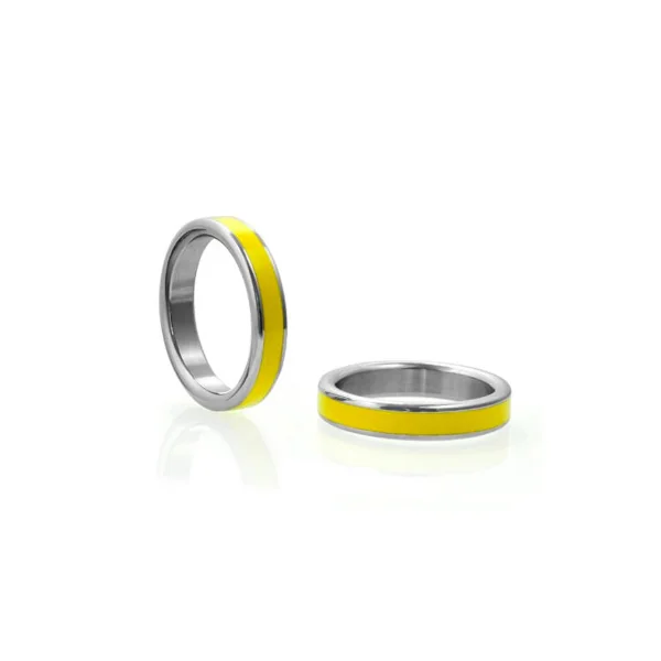 M2M Stainless Cock Ring with Yellow Band & Bag, 1.75 Inch