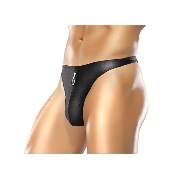 Male Power Zipper Thong Black