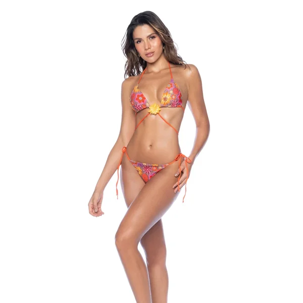 Mapale Resort 2025 Blushing Bloom Triangle Bikini – Floral Appliqué Two-Piece with Waist Wrap Detail
