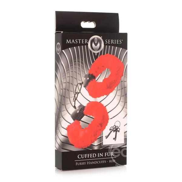 Master Series Cuffed in Fur Handcuffs - Red