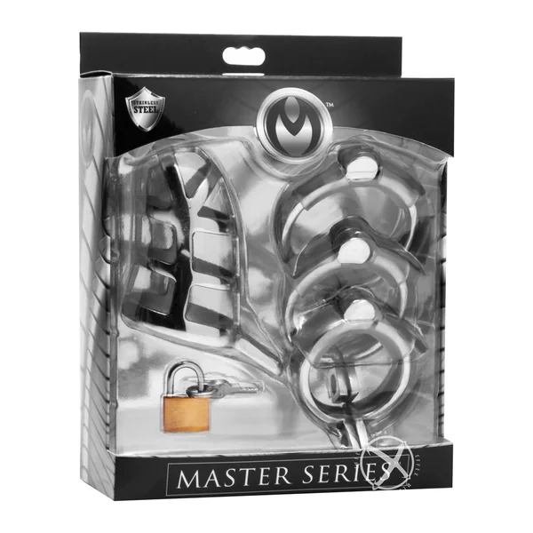 Master Series Detained Stainless Steel Chastity Cage - Black