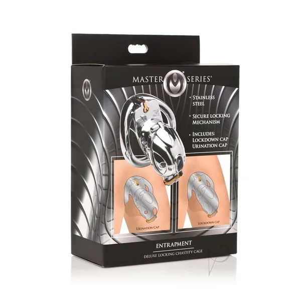 Master Series Entrapment Deluxe Locking Chastity Cage - Silver