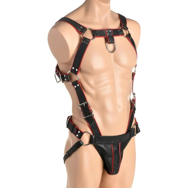 Master Series Heather`s Harness Male Body Harness – Large/XLarge – Black/Red