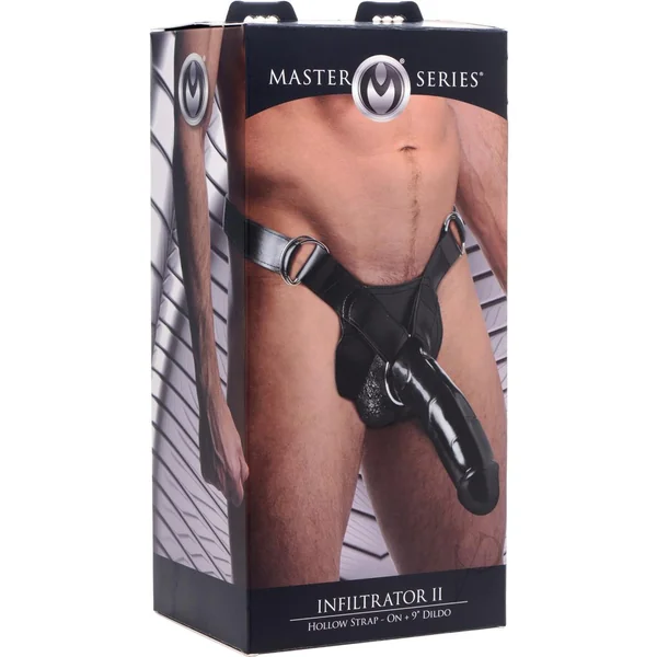 Master Series Infiltrator II Hollow Strap-On + 9in Dildo - Black