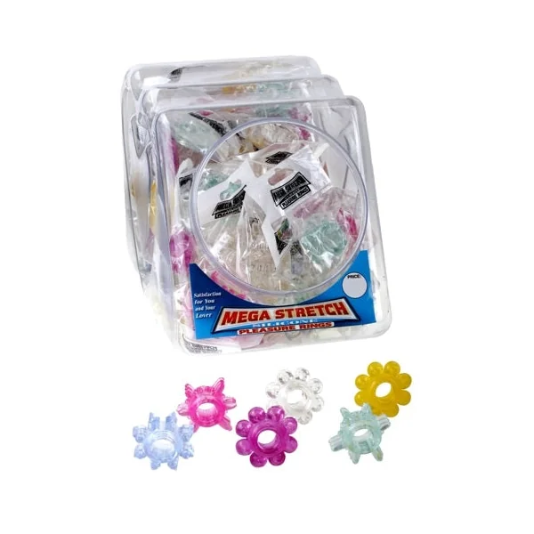 Mega Stretch Silicone Pleasure Rings - 72 Piece Fishbowl