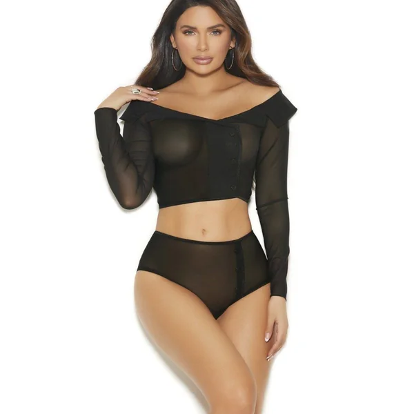 Mesh Set With Collar Top And Panty