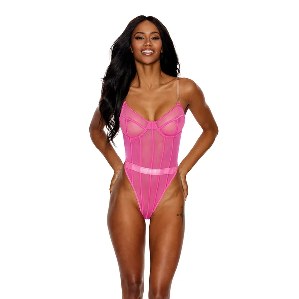 Mesh Underwire Teddy Hot Pink LG