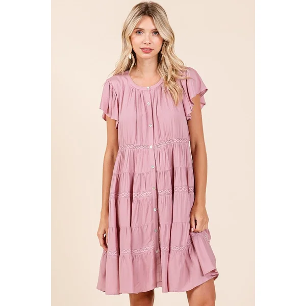 Mittoshop Lace Detail Ruffled Button Down Tiered Dress