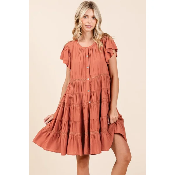 Mittoshop Lace Detail Ruffled Button Down Tiered Dress