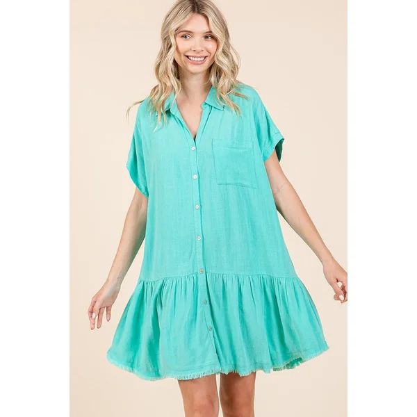 Mittoshop Linen Blend Button Down Shirt Mini Dress