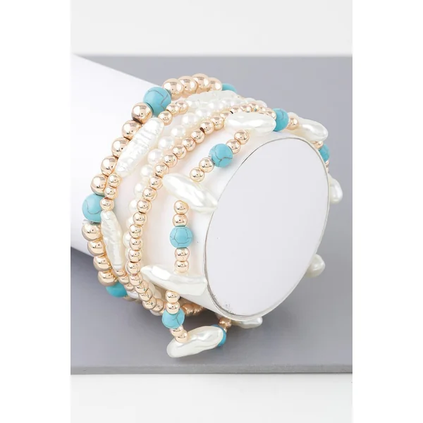 Multi Stone N Pearl Beaded Bracelet