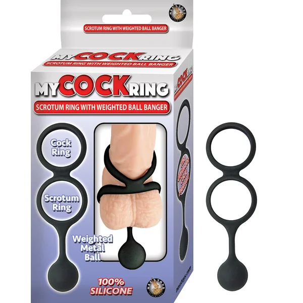 My Cock Ring Penis & Scrotum Ring with Weighted Ball Banger - Black