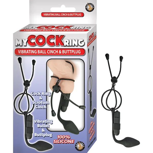 My Cockring Silicone Vibrating Ball Cinch and Anal Plug - Black