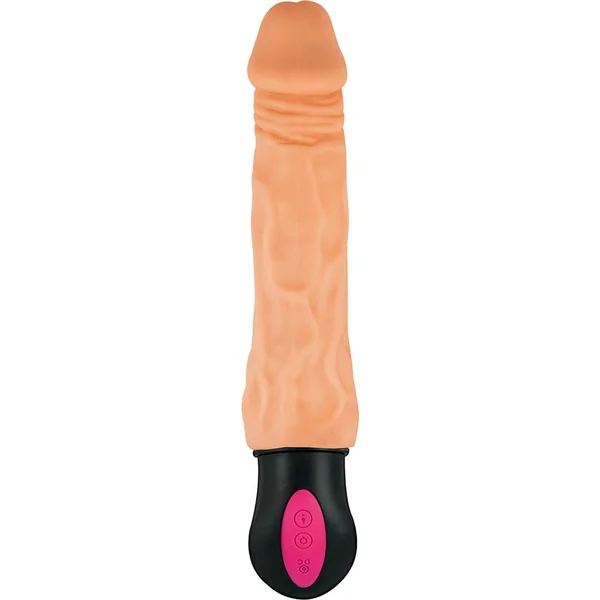 Natural Realskin Hot Cock #3 Rechargeable Warming Vibrator 8in – Vanilla