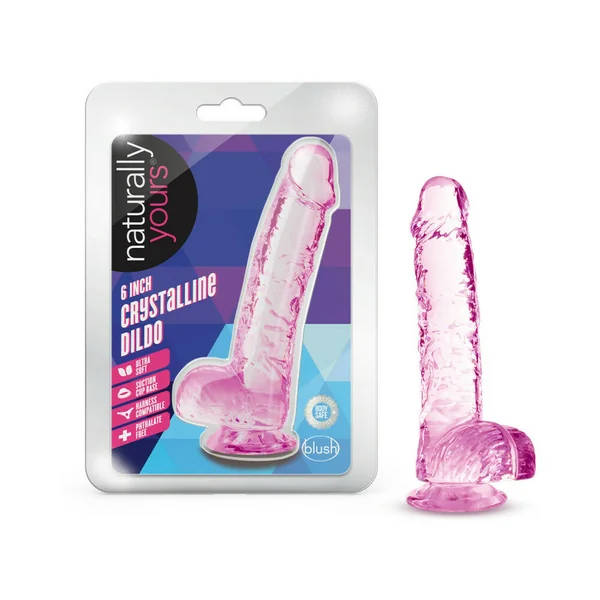 Naturally Yours Crystalline 6 inches Dildo with Balls Rose