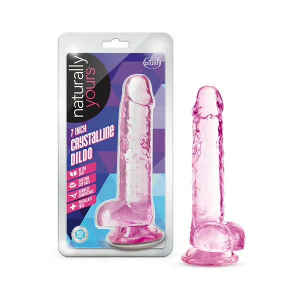 Naturally Yours Crystalline 7 inches Dildo with Balls Rose