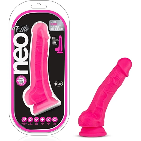 Neo Elite 9 Inch Silicone Dual Density Dildo with Balls - Pink/Blue