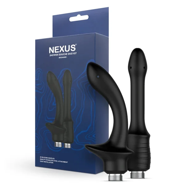 Nexus Anal Preparation Beginner Shower Silicone Douche Duo Kit Black
