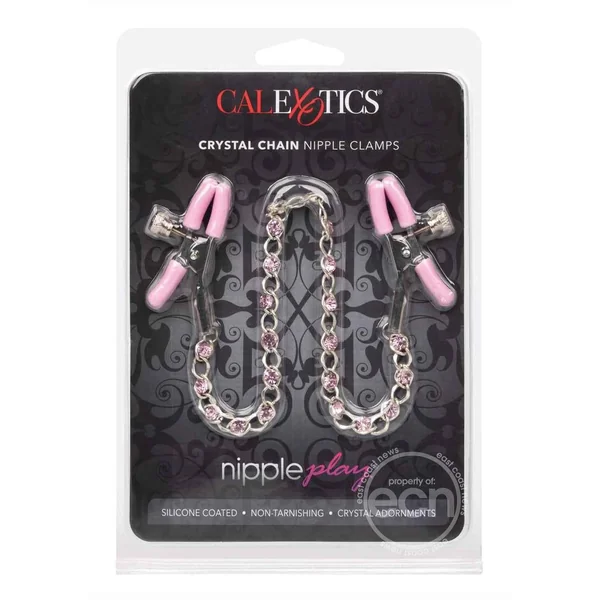 Nipple Play Crystal Chain Nipple Clamps - Pink