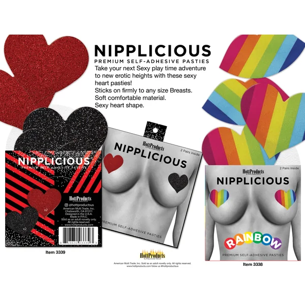 Nipplicious - Heart Shape Pasties - Glitter - Red and Black