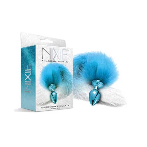 Nixie Metal Butt Plug w/Faux Fur Tail - Blue Metallic