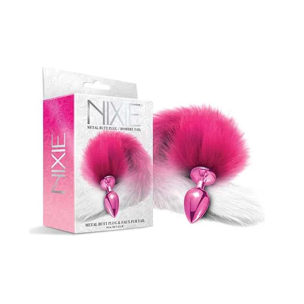 Nixie Metal Butt Plug w/Faux Fur Tail - Pink Metallic