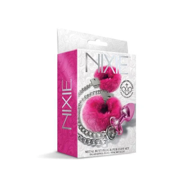 Nixie Metal Plug & Furry Cuff Set Pink Metallic
