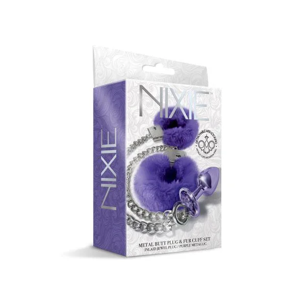 Nixie Metal Plug & Furry Cuff Set Purple Metallic