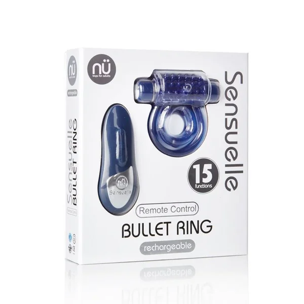 Nu Sensuelle Remote Control Bullet Ring Rechargeable Vibrating Cock Ring - Blue