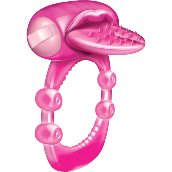 Nubbie Tongue Vibrating Silicone Cock Ring Waterproof Magenta