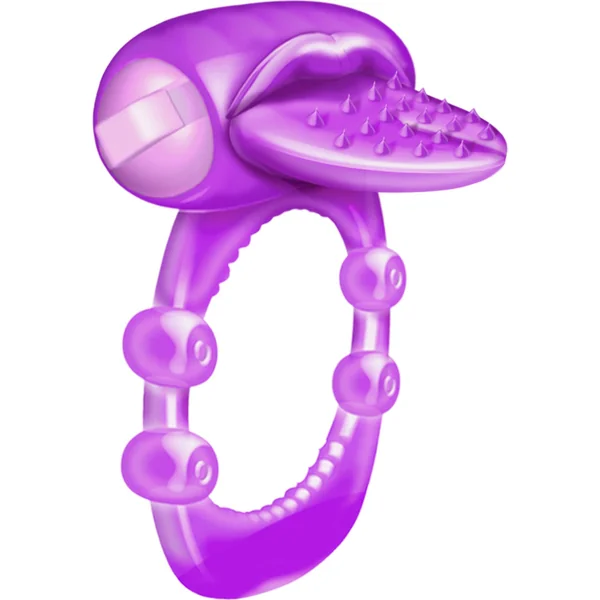 Nubbie Tongue Vibrating Silicone Cock Ring Waterproof Purple