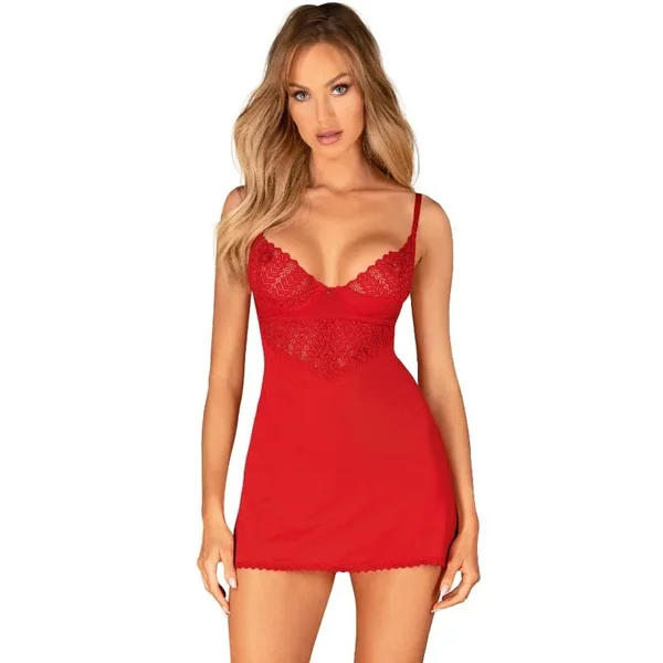 OBSESSIVE – INGRIDIA CHEMISE & THONG RED XL/XXL