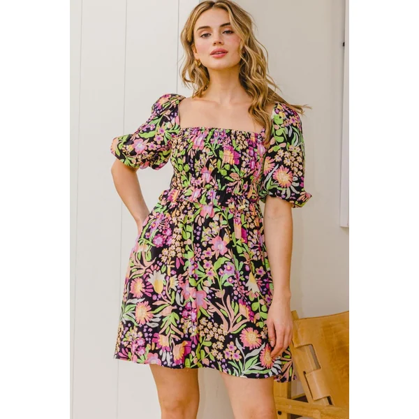 ODDI Full Size Floral Tie-Back Mini Dress