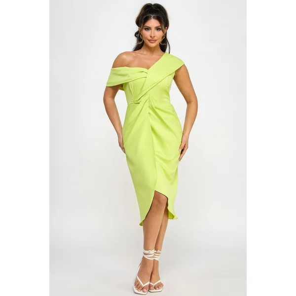 Off Shoulder Twist Front Midi Dress With Tulip Skirt
