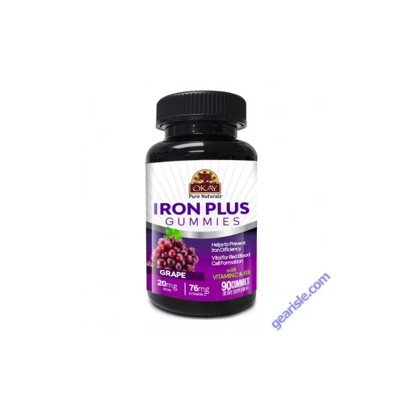 OKAY Gummies Iron Plus 90 Count Grape Flavor Vitamin C B3