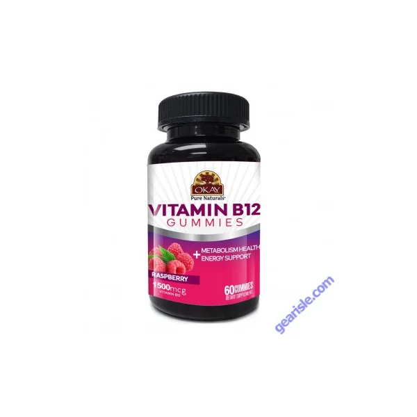 OKAY Gummies Vitamin B12 60 Count Raspberry Energy Support Supplement
