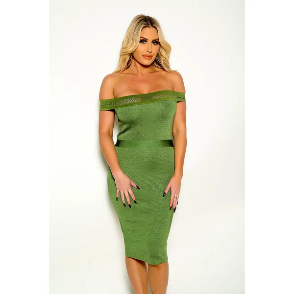 Olive Off Shoulder Midi Sexy Party Dress