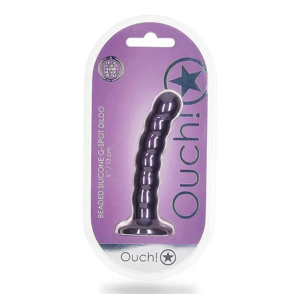 Ouch! Beaded G-Spot Silicone Dildo 5in – Metallic
