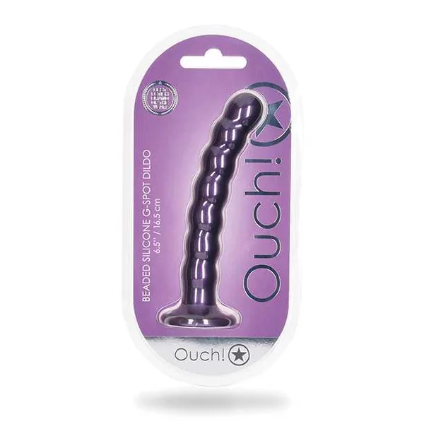 Ouch! Beaded G-Spot Silicone Dildo 6.5in - Metallic Purple