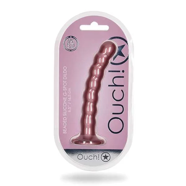 Ouch! Beaded G-Spot Silicone Dildo 6.5in - Metallic Rose Gold