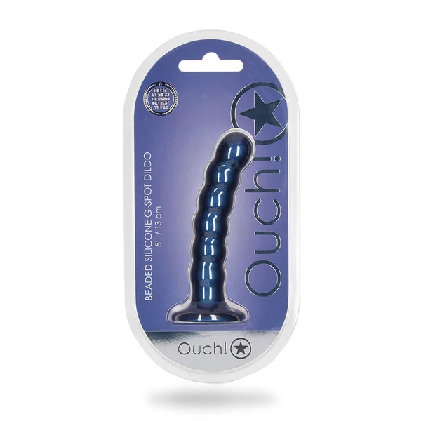 Ouch! Beaded Silicone 5 inches G-Spot Dildo Metallic Blue