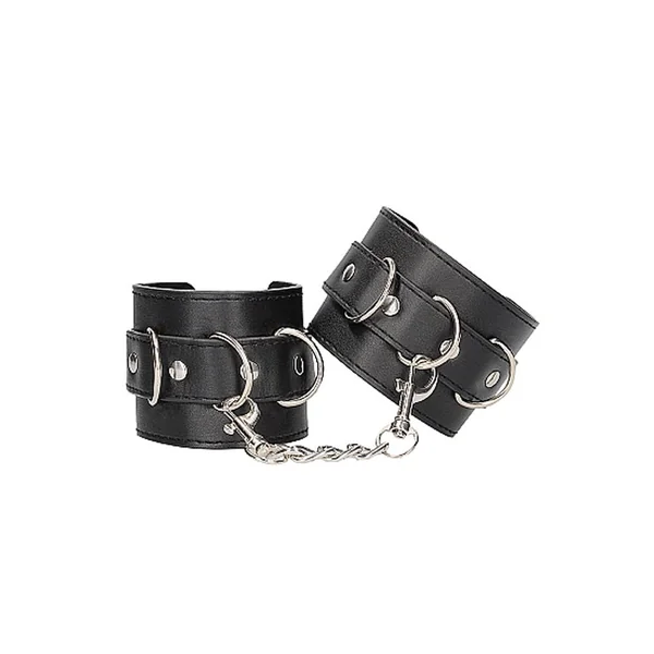 Ouch! Black & White Bonded Leather Wrist Or Ankle Cuffs With Adjustable Straps