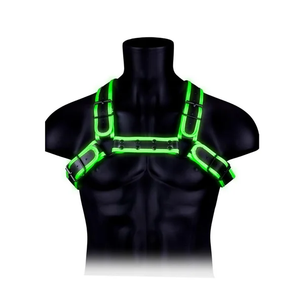 Ouch! Buckle Bulldog Harness Glow in the Dark – Large/XLarge – Green
