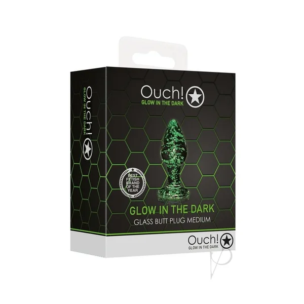 Ouch! Glass Butt Plug Glow in the Dark - Medium - Green