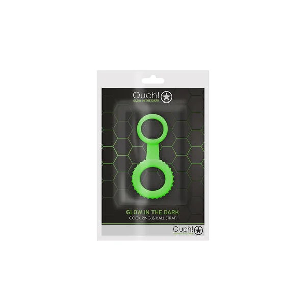 Ouch! Glow in the Dark Cockring & Ball Strap Neon Green