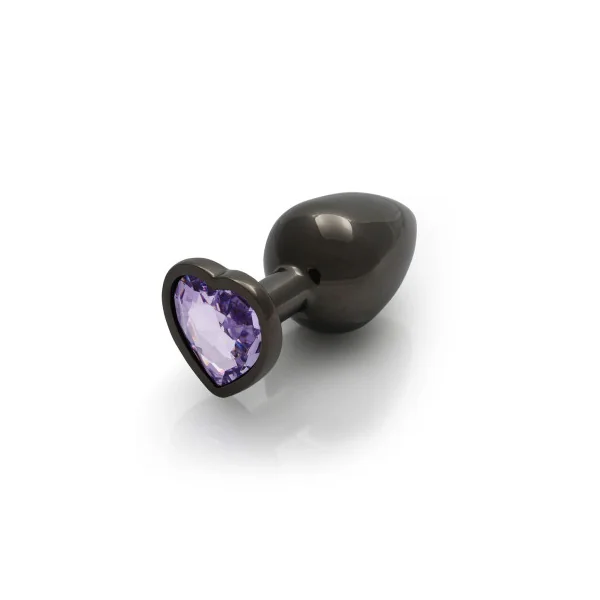 Ouch! Heart Gem Butt Plug, Large, 3.19 Inch Insertable, 1.57 Inch Max Width, Gunmetal/Amethyst