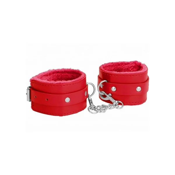 Ouch! Plush Leather Wrist Cuff – Red