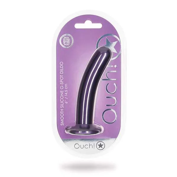 Ouch! Smooth G-Spot Silicone Dildo 6in - Metallic Purple