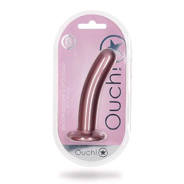 Ouch! Smooth G-Spot Silicone Dildo 6in - Metallic Rose Gold