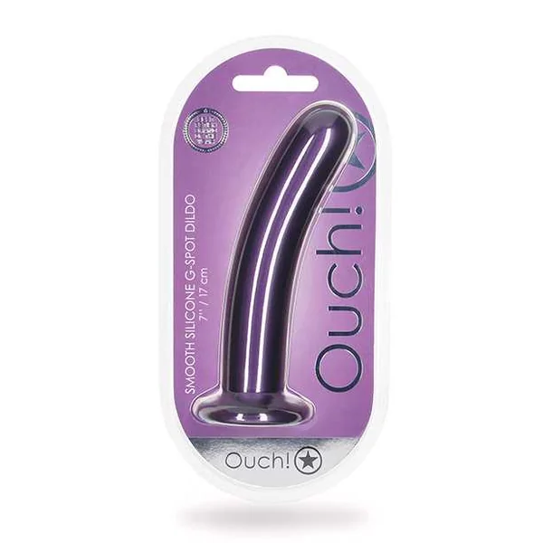 Ouch! Smooth G-Spot Silicone Dildo 7in - Metallic Purple